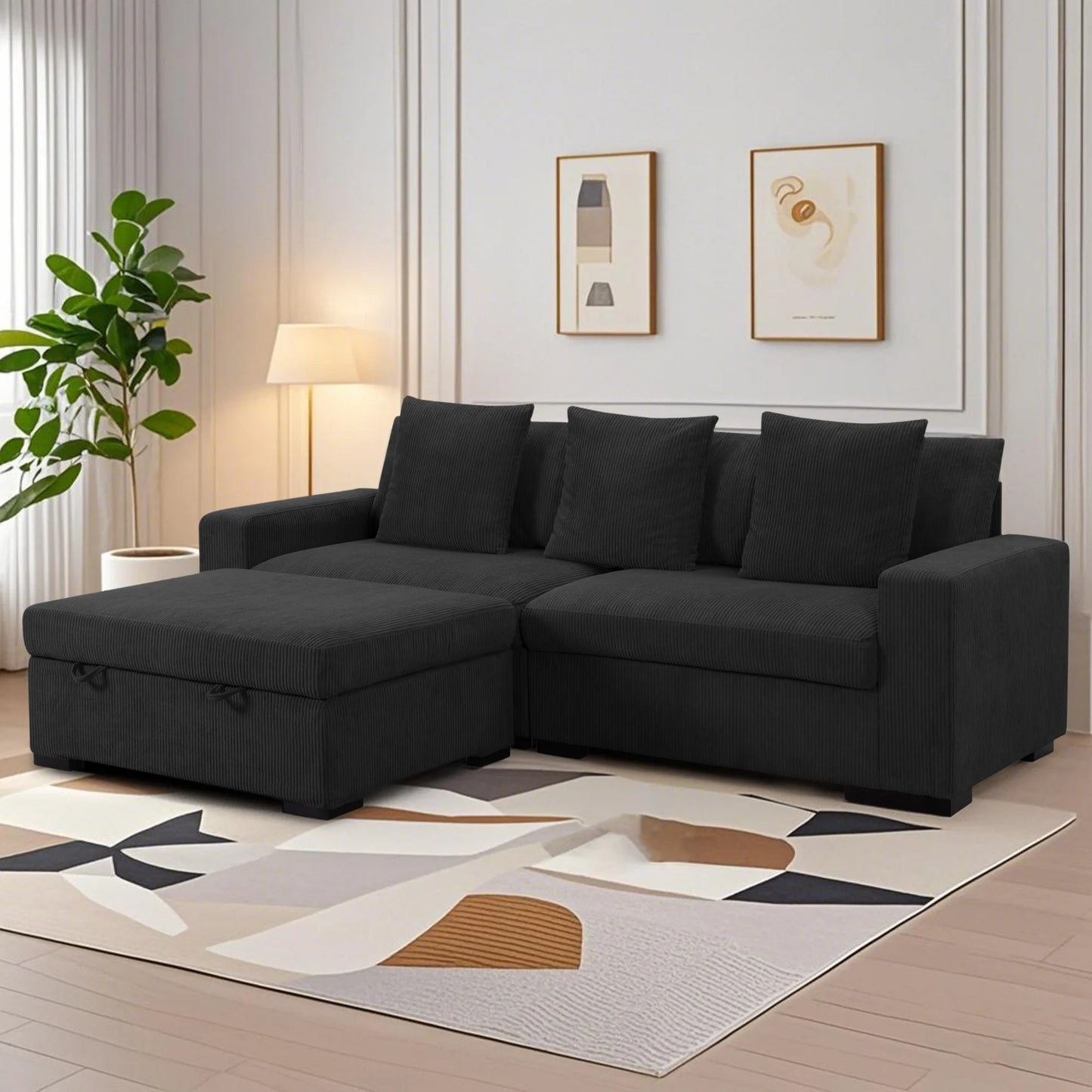 CAFORKP 103.5” Modular Sectional Sofa with ottoman, this modern style,Black