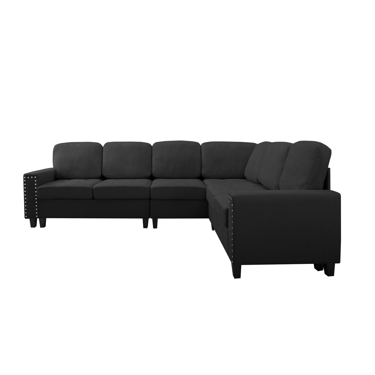 CAFORKP 107.9" Reversible L-Shaped Sectional Sofa, Upholstered, Tufted, 5-Seater, Black
