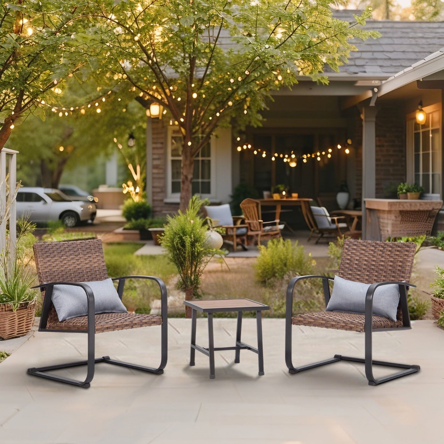 CAFORKP 3-Piece Patio Set with Wicker Chairs and Side Table – Outdoor Rust-Resistant Steel Frame