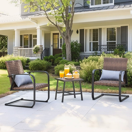 CAFORKP 3-Piece Patio Set with Wicker Chairs and Side Table – Outdoor Rust-Resistant Steel Frame