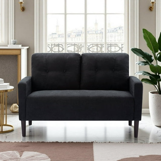 CAFORKP 51.2" Black Loveseat Sofa with Removable Cushions, Solid Wood Frame, Modern Design