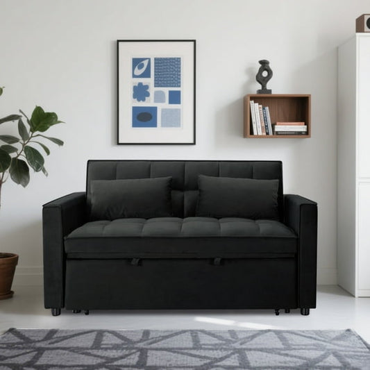 CAFORKP 55" Twin Size Pull-out Sleeper Sofa Bed with Reclining Back, Velvet Upholstery, Black