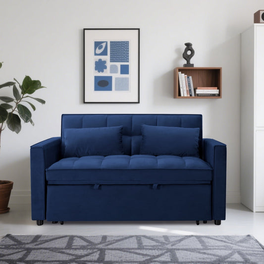 CAFORKP 55" Twin Size Pull-out Sleeper Sofa Bed with Reclining Back, Velvet Upholstery, Blue