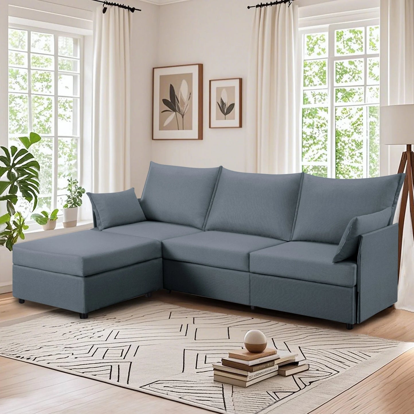 CAFORKP 93.7” Sectional Sofa with ottoman, this modern style,Gray
