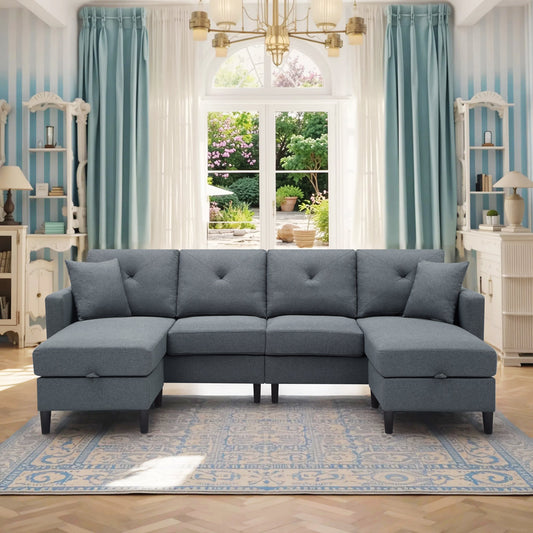 CAFORKP 99.2" U-Shaped Modular Sectional Sofa, Upholstered, Modern Design, Gray