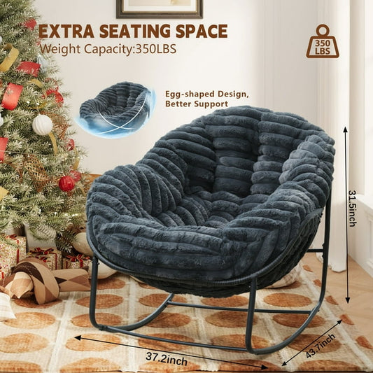 CAFORKP Carson Rocking Chair for Indoor/Outdoor Use, Plush Cushion, Steel Frame, Comfortable, Dark Gray