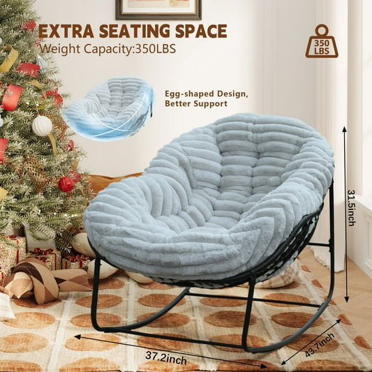 CAFORKP Carson Rocking Chair for Indoor/Outdoor Use, Plush Cushion, Steel Frame, Comfortable, Light Gray