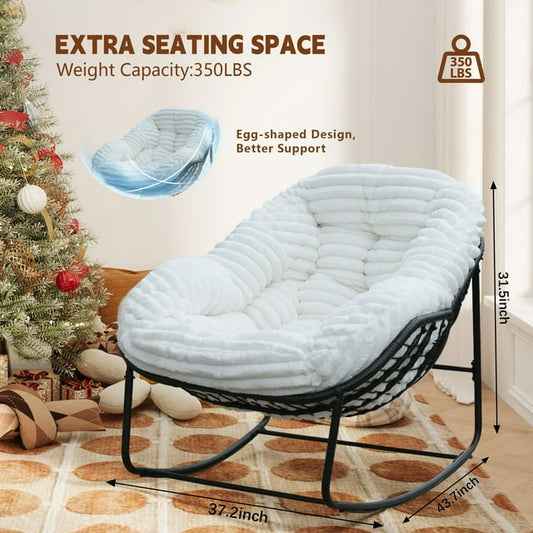 CAFORKP Carson Rocking Chair for Indoor/Outdoor Use, Plush Cushion, Steel Frame, Comfortable, White