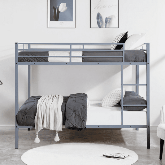 CAFORKP Heavy Duty Metal Full Over Full Bunk Bed with Ladder, Safety Guardrail & Steel Slats for Kids, Gray