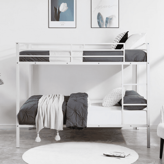 CAFORKP Heavy Duty Metal Full Over Full Bunk Bed with Ladder, Safety Guardrail & Steel Slats for Kids, White