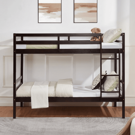 CAFORKP Solid Wood Bunk Bed for Kids with Safety Guardrail, 400 lbs Weight Capacity - Dark Brown