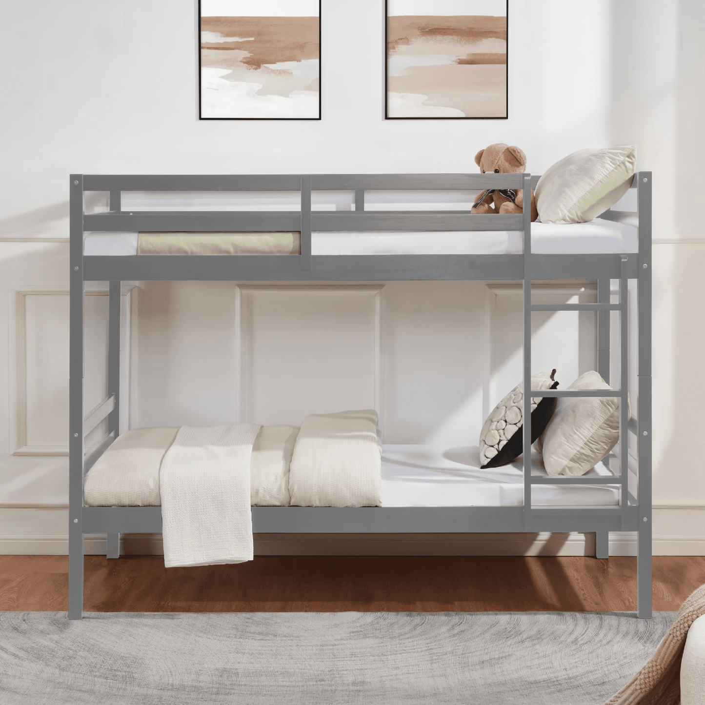 CAFORKP Solid Wood Bunk Bed for Kids with Safety Guardrail, 400 lbs Weight Capacity - Grey