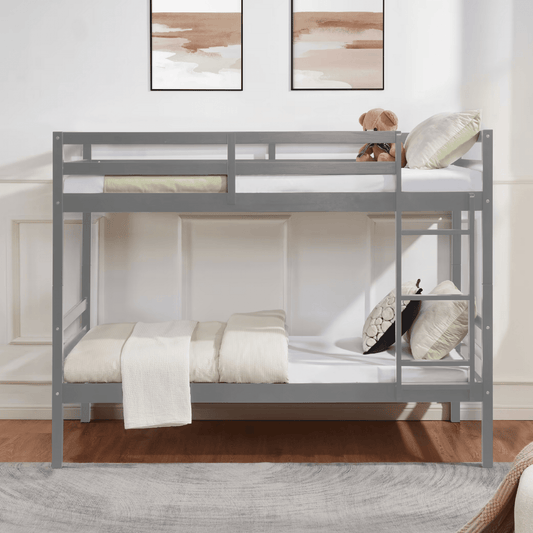 CAFORKP Solid Wood Bunk Bed for Kids with Safety Guardrail, 400 lbs Weight Capacity - Grey