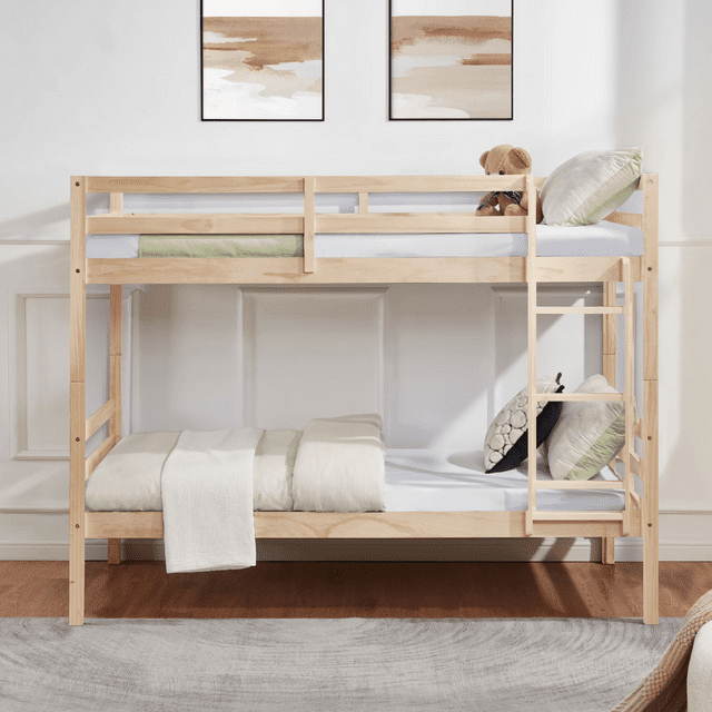 CAFORKP Solid Wood Bunk Bed for Kids with Safety Guardrail, 400 lbs Weight Capacity - Natural Wood