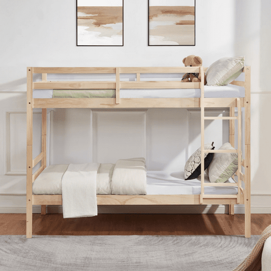 CAFORKP Solid Wood Bunk Bed for Kids with Safety Guardrail, 400 lbs Weight Capacity - Natural Wood