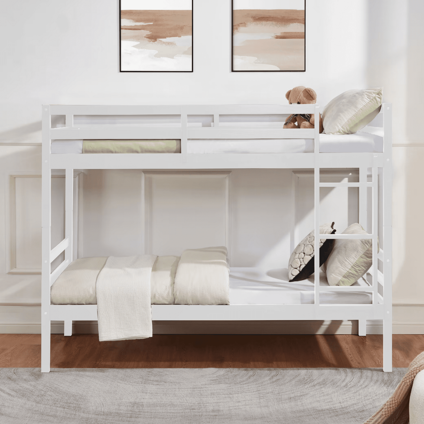 CAFORKP Solid Wood Bunk Bed for Kids with Safety Guardrail, 400 lbs Weight Capacity - White