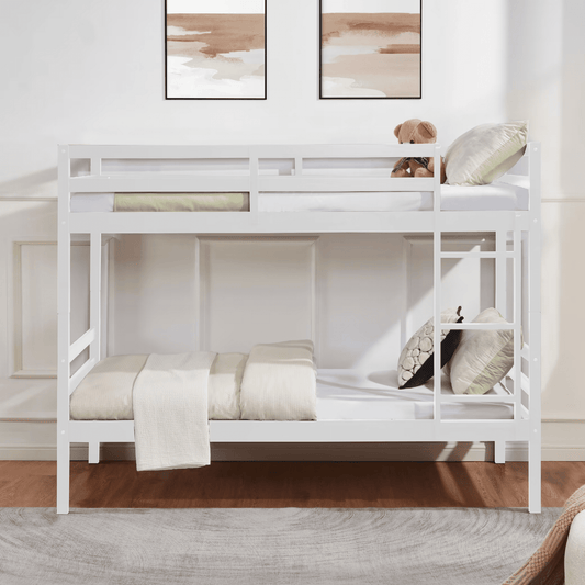 CAFORKP Solid Wood Bunk Bed for Kids with Safety Guardrail, 400 lbs Weight Capacity - White
