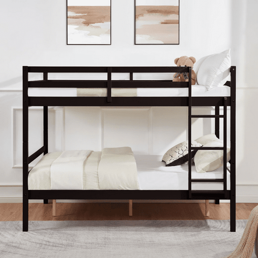 CAFORKP Solid Wood Full over Full Bunk Bed with Ladder & Guardrails, 400lbs Capacity, for Kids,Dark Brown