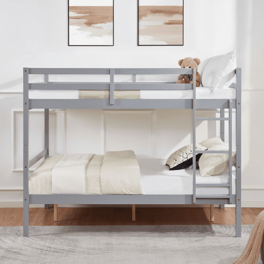 CAFORKP Solid Wood Full over Full Bunk Bed with Ladder & Guardrails, 400lbs Capacity, for Kids,Gray