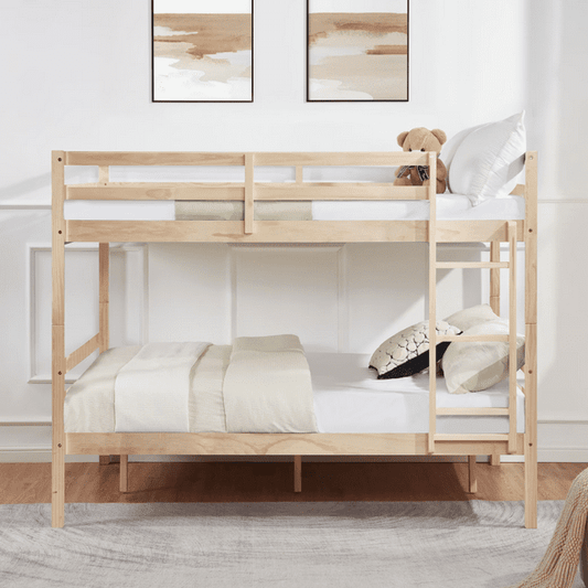 CAFORKP Solid Wood Full over Full Bunk Bed with Ladder & Guardrails, 400lbs Capacity, for Kids,Natural Wood