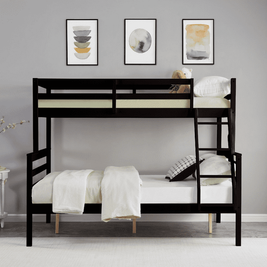 CAFORKP Solid Wood Twin Over Full Bunk Bed with Ladder and High Guardrail – Ideal for Kids & Teens, Dark Brown