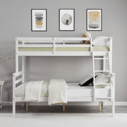 CAFORKP Solid Wood Twin Over Full Bunk Bed with Ladder and High Guardrail – Ideal for Kids & Teens, White