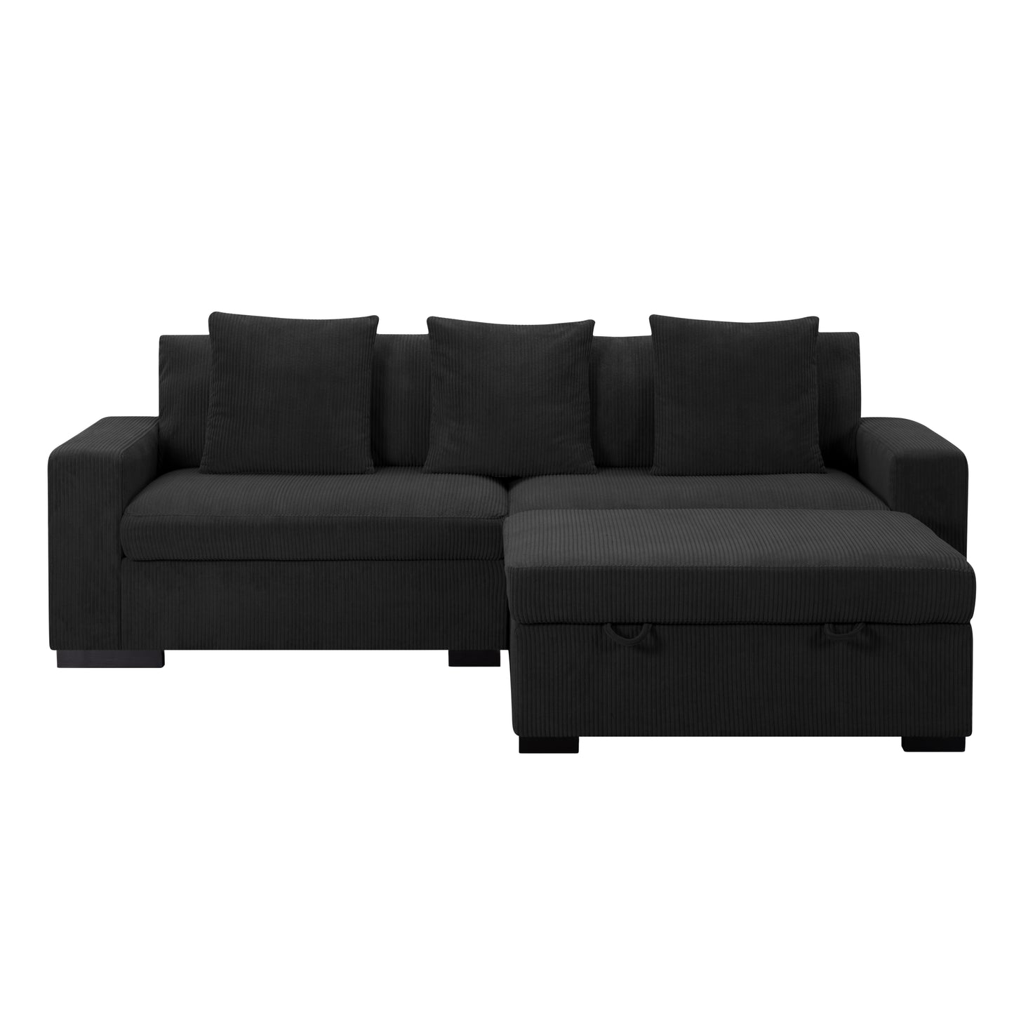 CAFORKP 103.5” Upholstered Modular Sectional Sofa, Deep Cushions, Comfortable Seating, Black