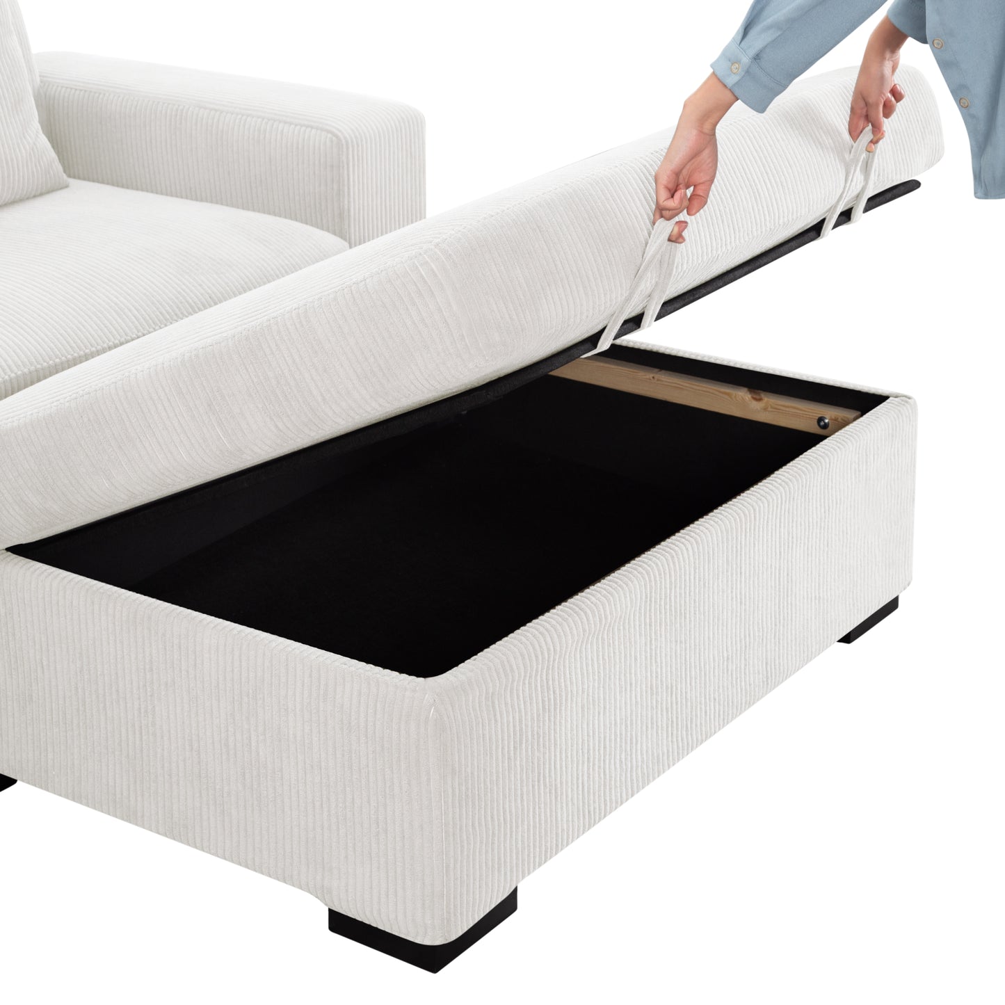 CAFORKP 103.5” Upholstered Modular Sectional Sofa, Deep Cushions, Comfortable Seating,White