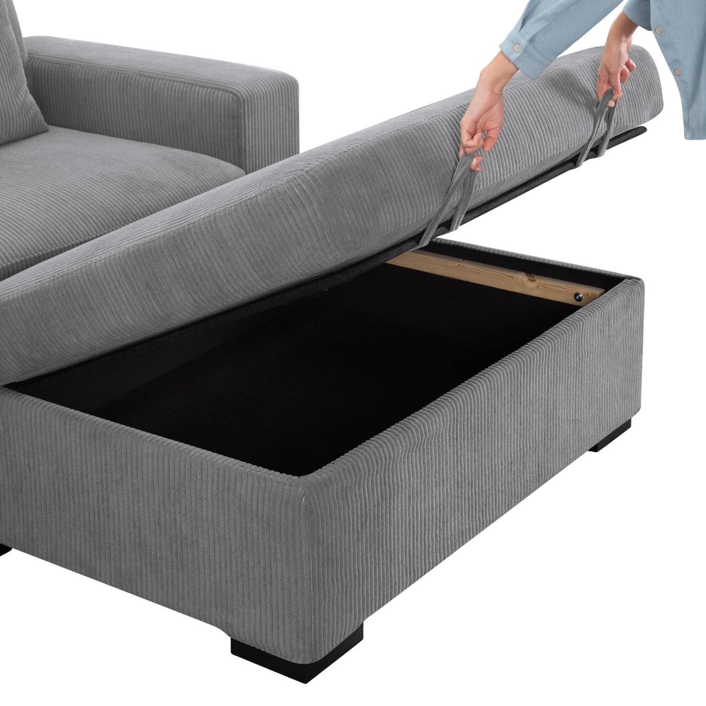 CAFORKP 103.5” Upholstered Modular Sectional Sofa, Deep Cushions, Comfortable Seating, Gray