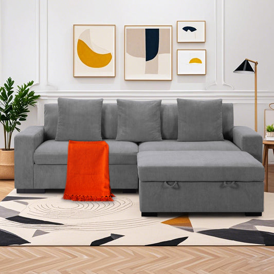 CAFORKP 103.5” Upholstered Modular Sectional Sofa, Deep Cushions, Comfortable Seating, Gray