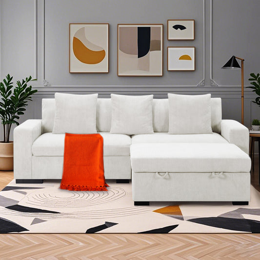 CAFORKP 103.5” Upholstered Modular Sectional Sofa, Deep Cushions, Comfortable Seating,White