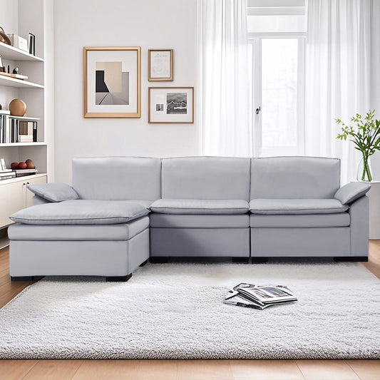 CAFORKP 117.7” Upholstered Sectional Sofa, Modular Design, Deep Cushions,Gray