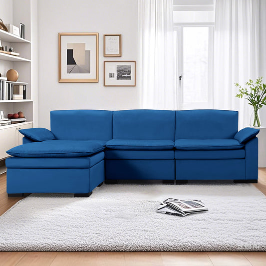 CAFORKP 117.7” Upholstered Sectional Sofa, Modular Design, Deep Cushions,Blue