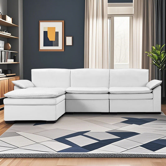 CAFORKP 117.7” Upholstered Sectional Sofa, Modular Design, Deep Cushions,White