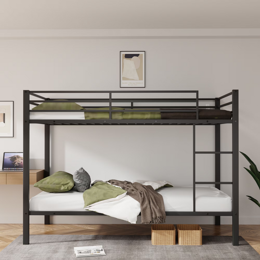 CAFORKP Metal Twin Over Twin Low Profile Bunk Bed with Ladder, High Guardrail & Steel Slats for Kids, Black