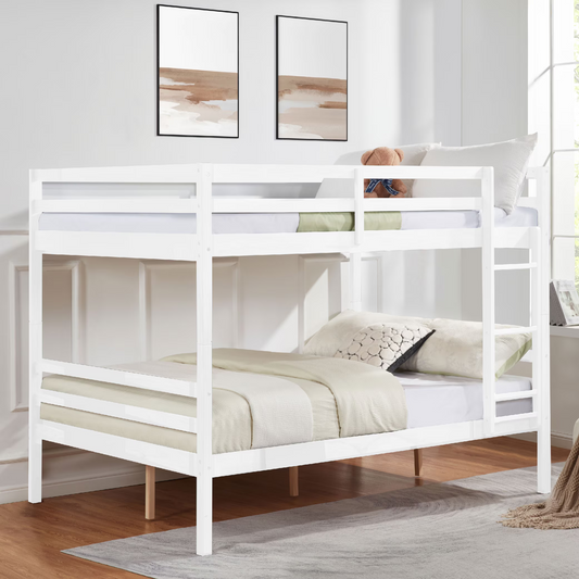 CAFORKP Solid Wood Full over Full Bunk Bed with Ladder & Guardrails, 400lbs Capacity, for Kids,White