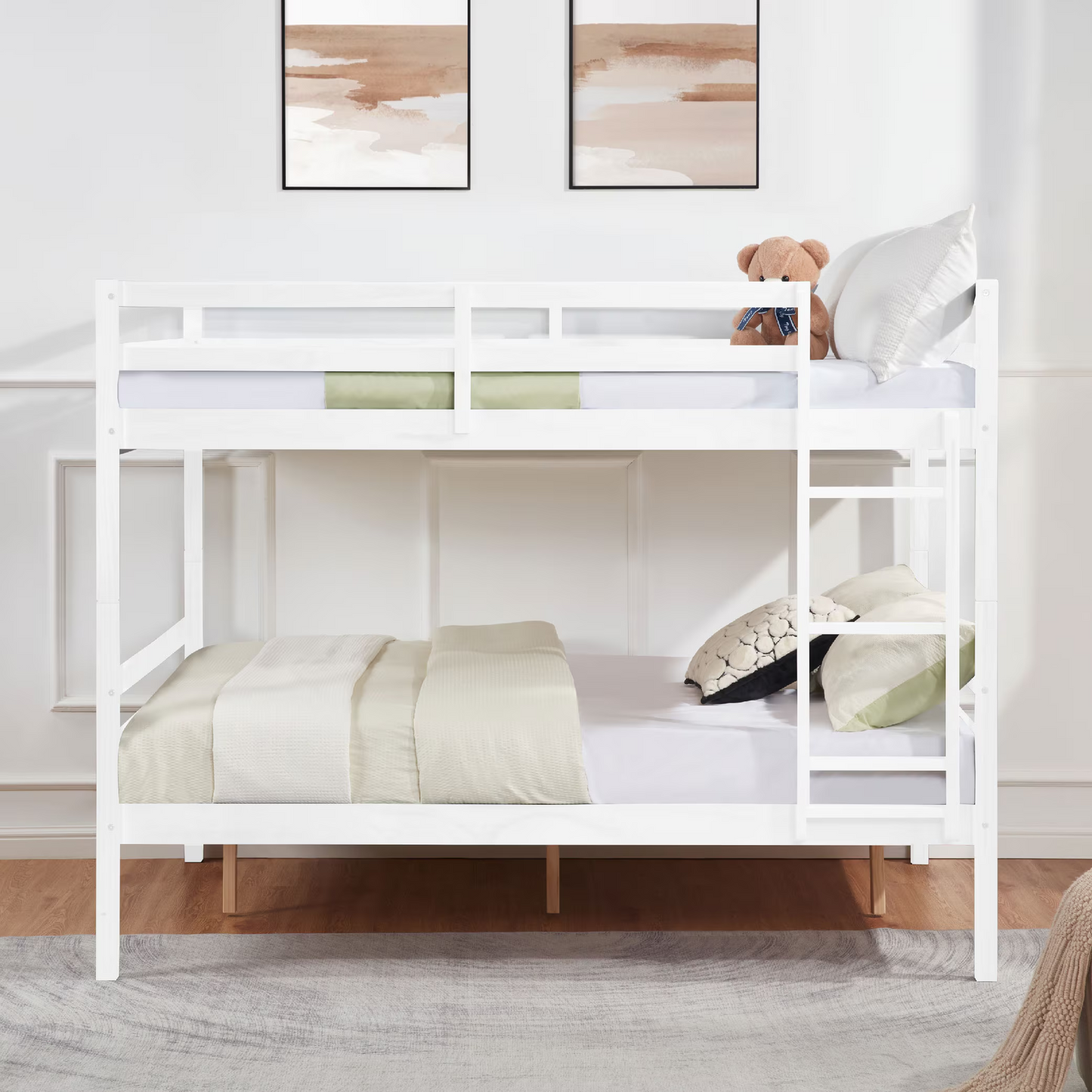 CAFORKP Solid Wood Full over Full Bunk Bed with Ladder & Guardrails, 400lbs Capacity, for Kids,White