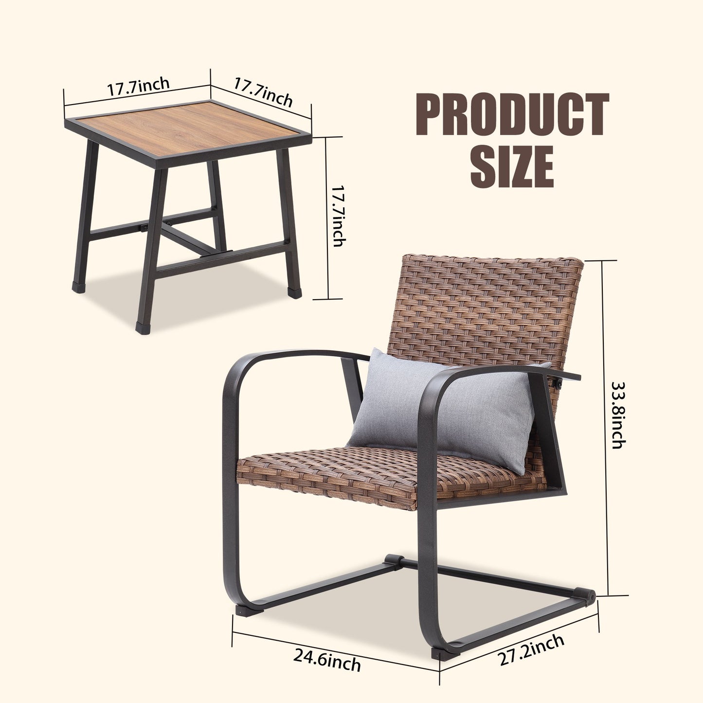 CAFORKP 3-Piece Patio Set with Wicker Chairs and Side Table – Outdoor Rust-Resistant Steel Frame