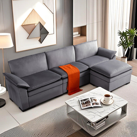 CAFORKP 117.7” Sectional Sofa with Ottoman, the ottoman is movable,Deep Gray