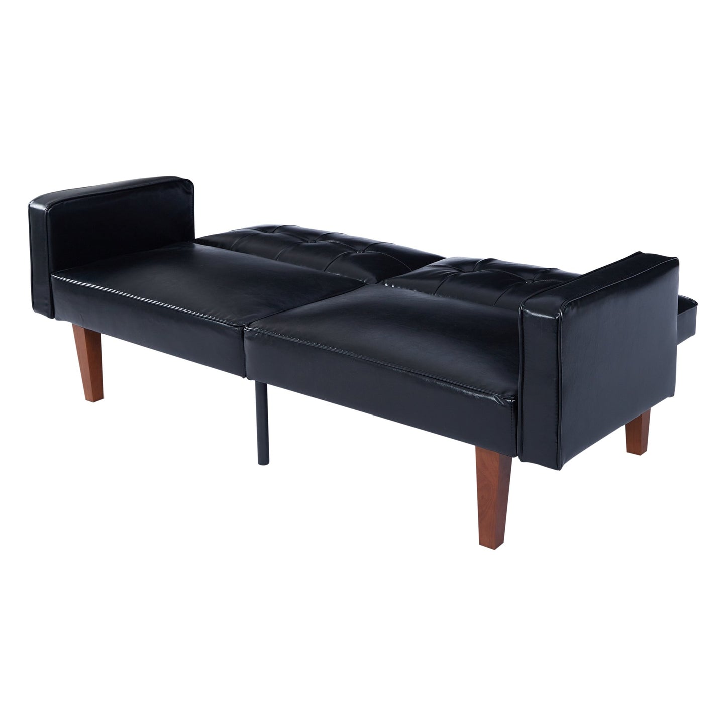 CAFORKP Black Glossy PU Leather Sofa, Solid Wood Frame, Foam & Spring Support, Modern Design