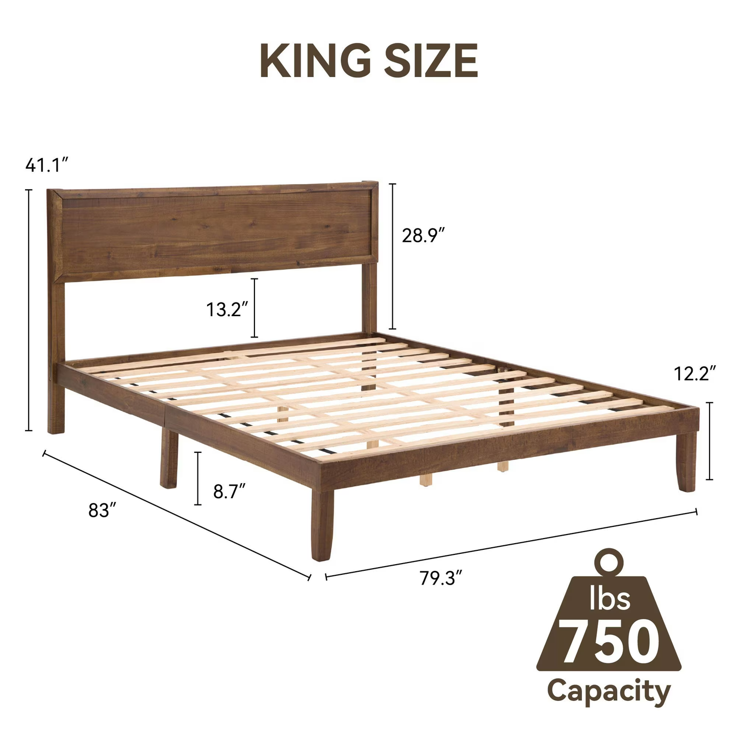 CAFORKP Modern King Oak Platform Bed with Headboard & Slats for Adults, Master Bedroom