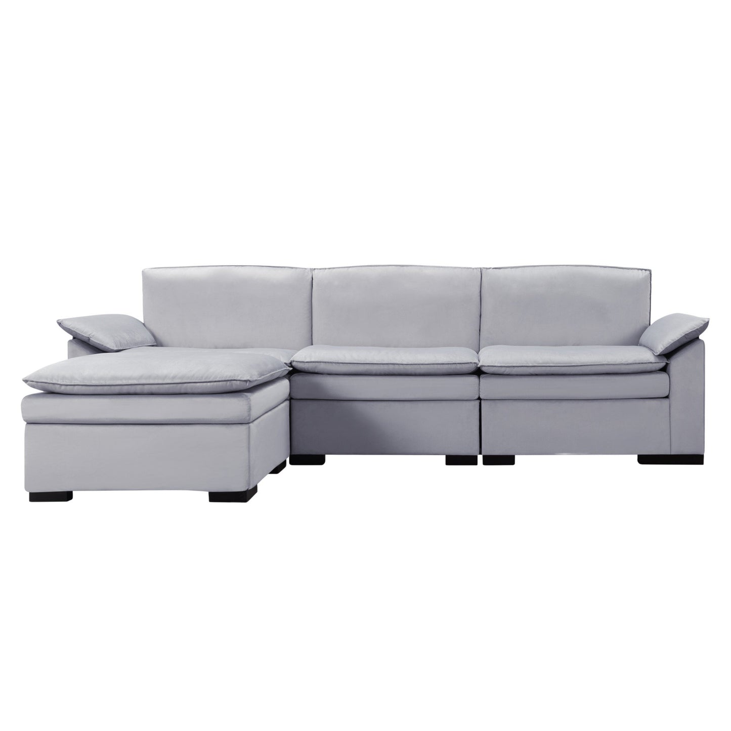 CAFORKP 117.7” Sectional Sofa with Ottoman, the ottoman is movable,Gray