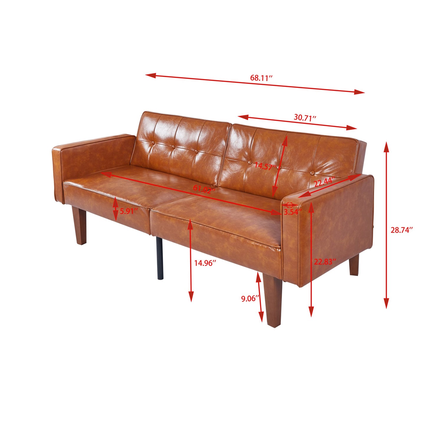 CAFORKP Brown Glossy PU Leather Sofa, Solid Wood Frame, Foam & Spring Support, Modern Design
