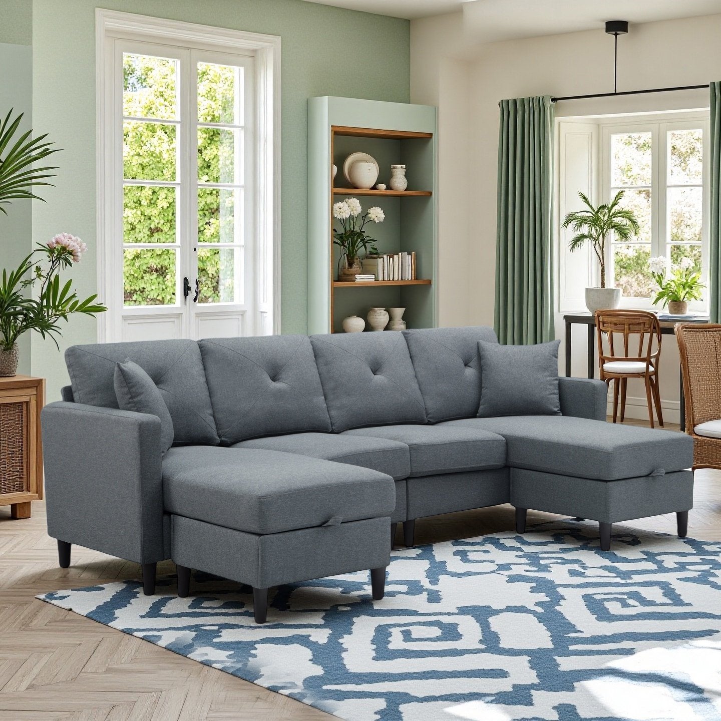 CAFORKP 99.2" U-Shaped Modular Sectional Sofa, Upholstered, Modern Design, Gray