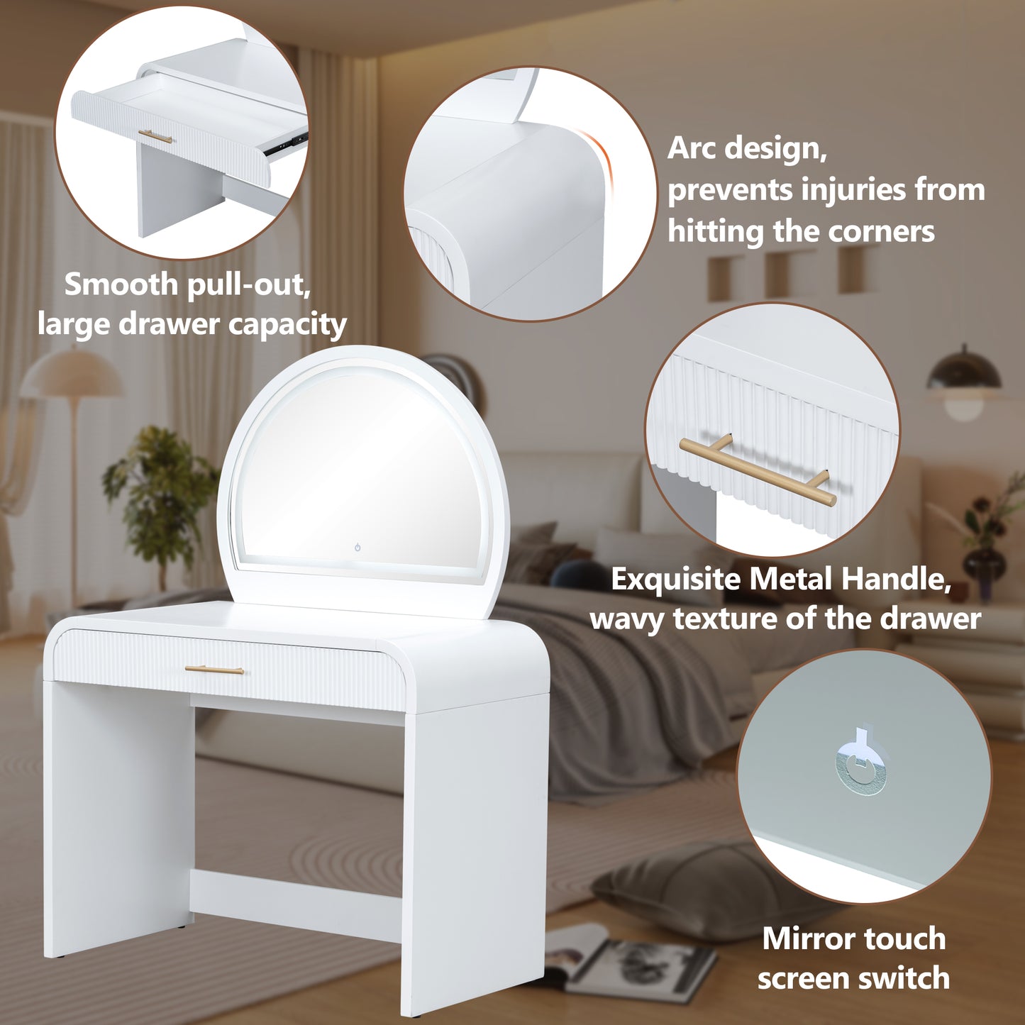 CAFORKP 39" Makeup Vanity Table with Mirror Touch Screen Lighted Mirror