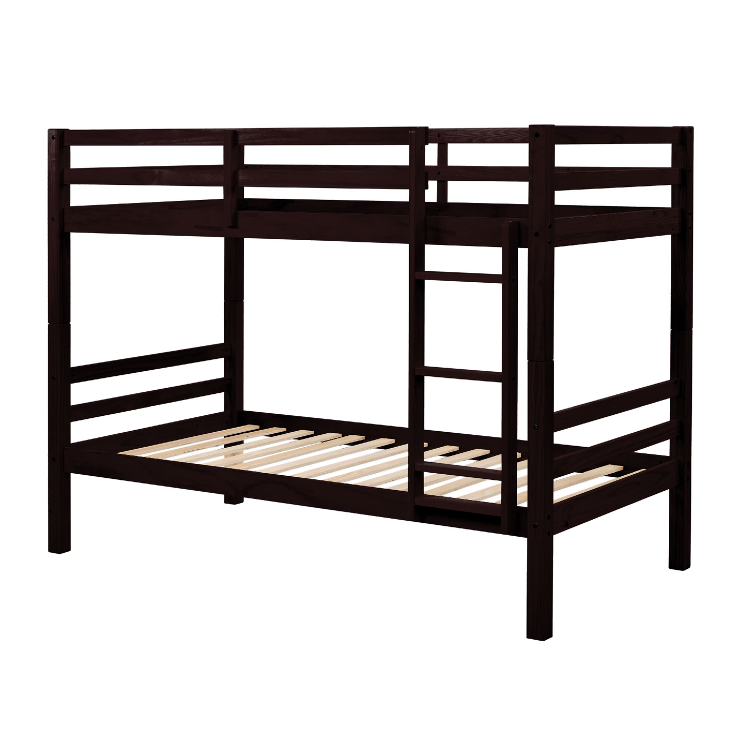 CAFORKP Solid Wood Twin over Twin Bunk Bed with Thickened Posts, Ladder & Guardrails, 400lbs Capacity,Dark Brown