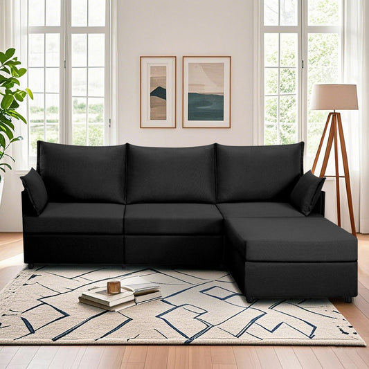CAFORKP 93.7” Sectional Sofa with ottoman, this modern style,Black