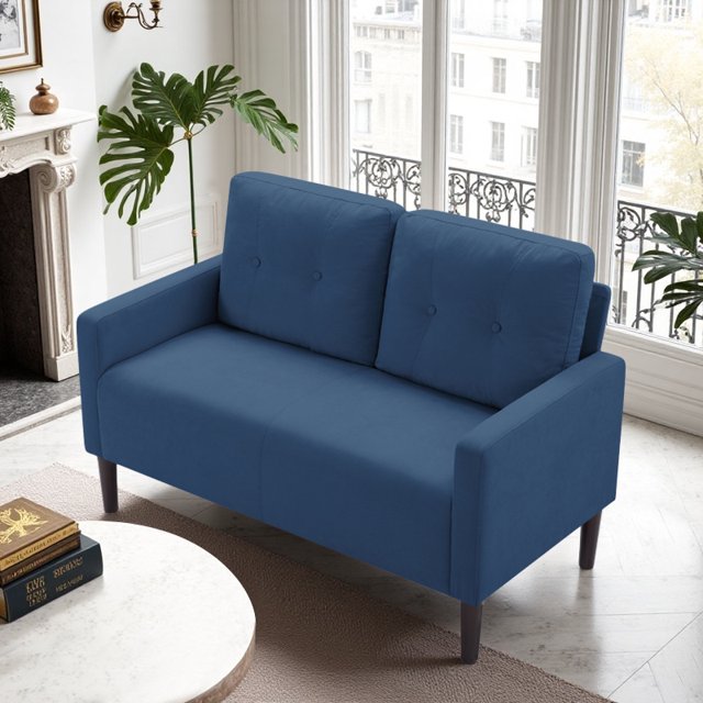 CAFORKP 51.2" Navy Blue Loveseat Sofa with Removable Cushions, Solid Wood Frame, Modern Design