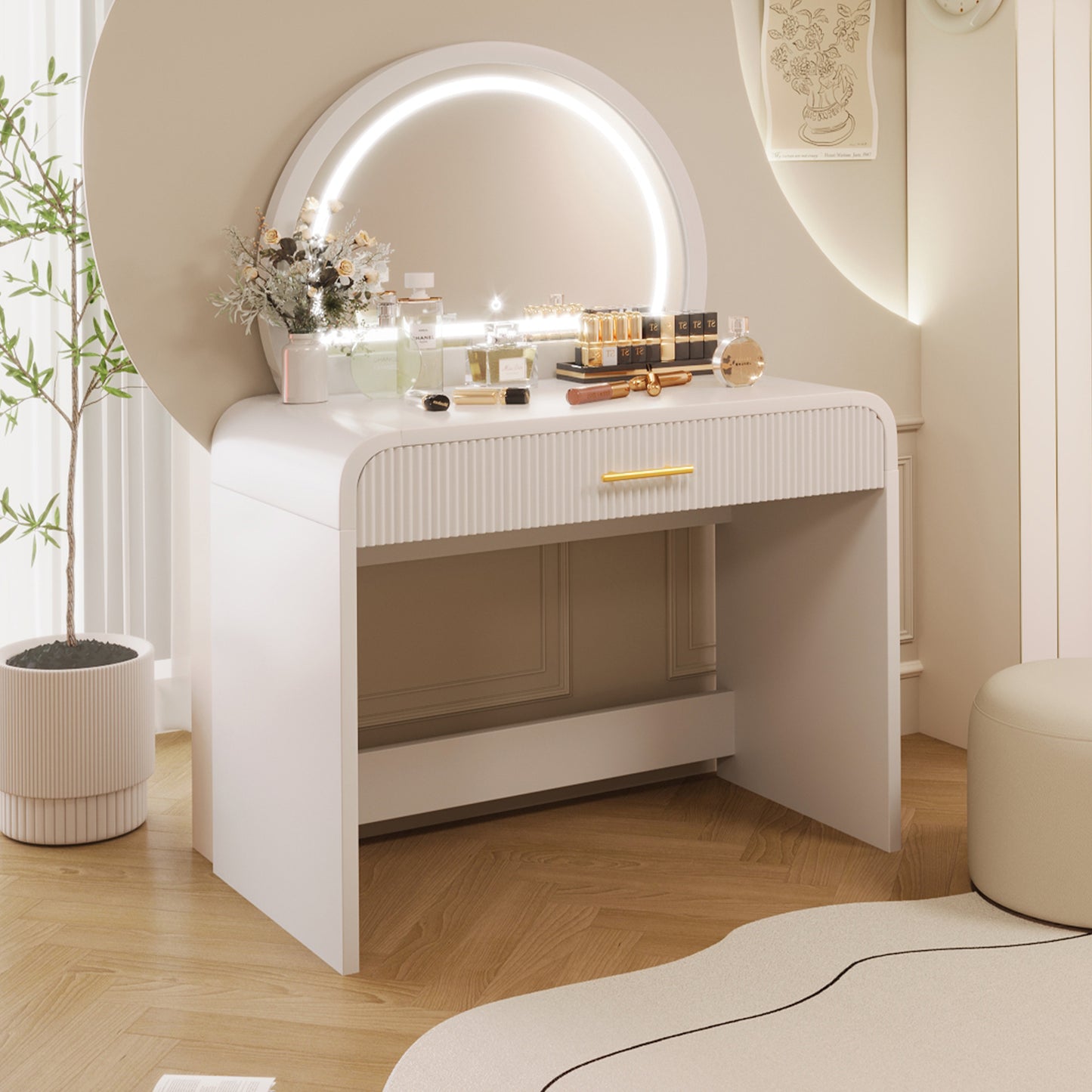 CAFORKP 39" Makeup Vanity Table with Mirror Touch Screen Lighted Mirror