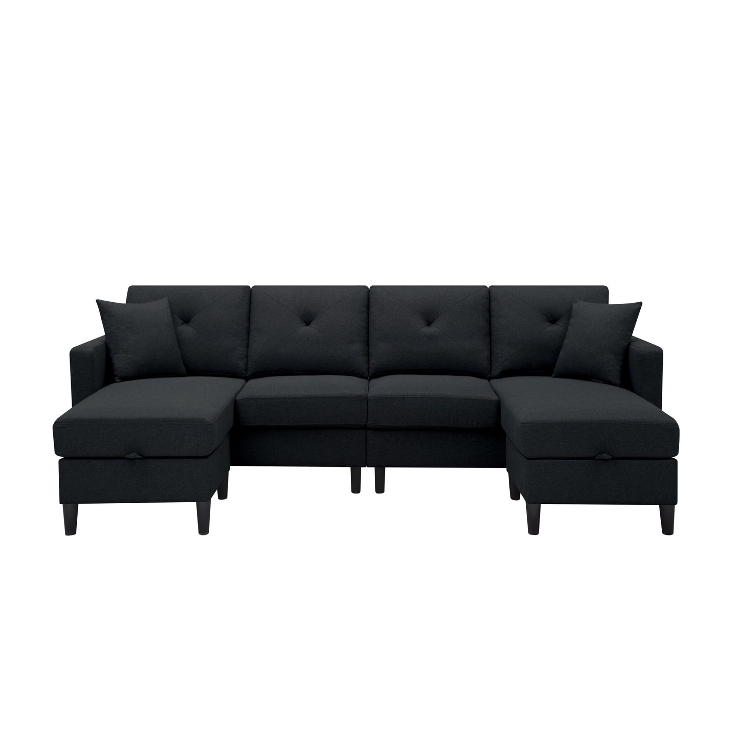 CAFORKP 99.2" U-Shaped Modular Sectional Sofa, Upholstered, Modern Design, Black
